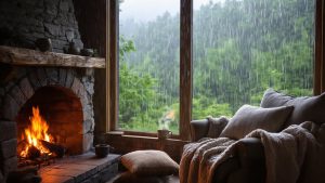 relaxing fire and rain
